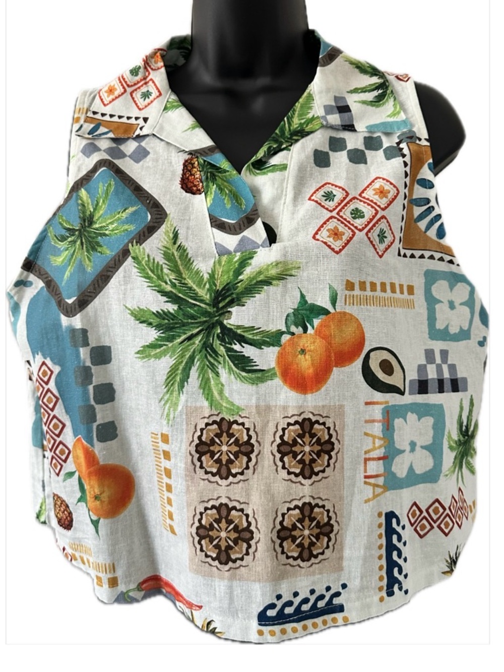 NWT ❤️ Terzo Millennio- Tropical Print Sleeveless Linen Blend Top - Picture 8 of 8